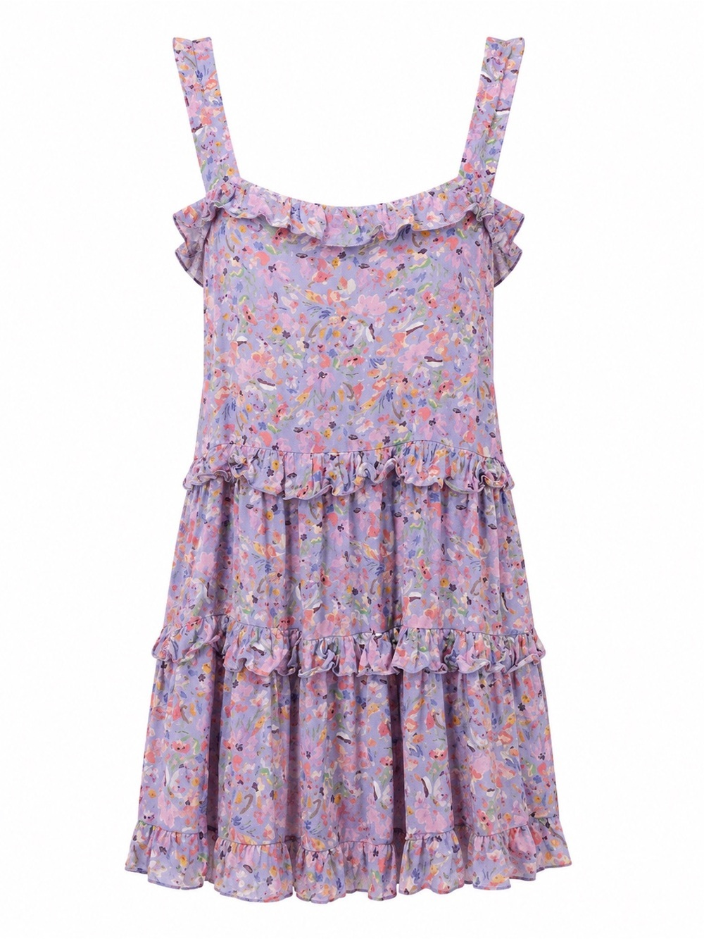Oliviaceous purple floral tiered mini dress, small